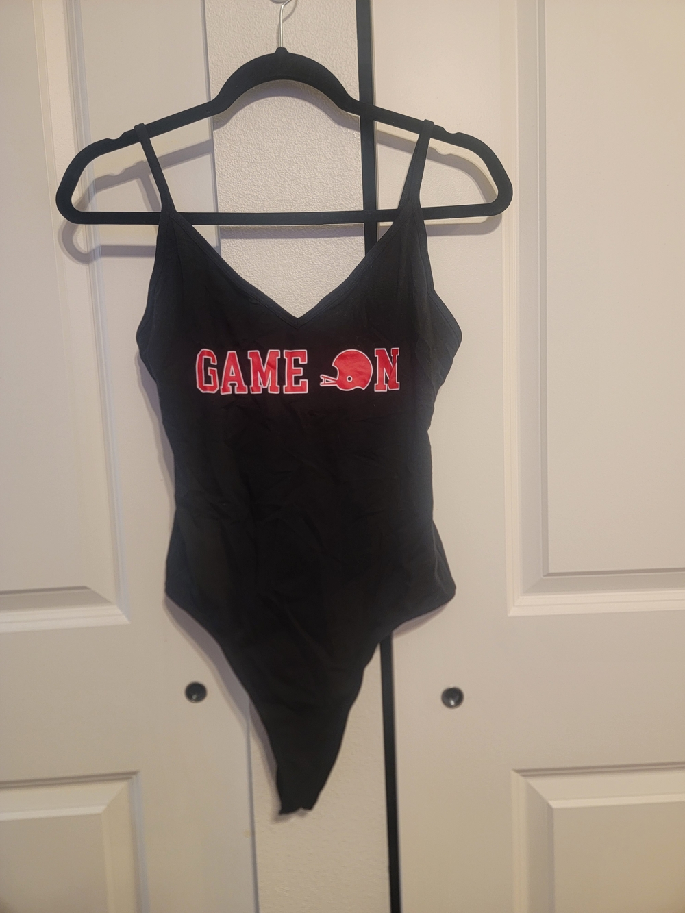 PINK Victoria's Secret Black Bodysuit w/ Red 'GAME ON' Size Large